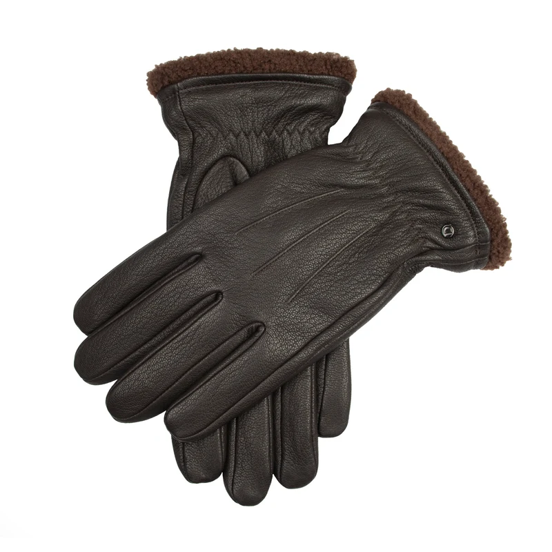 Heren Touchscreen Waterdichte Drie-Punt Fleece-Gevoerde Imitatie Hertshuid Leren Handschoenen