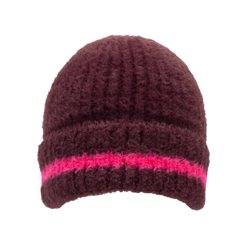 Vrouwen Feather Yarn Beanie Hoed met Contraststreep