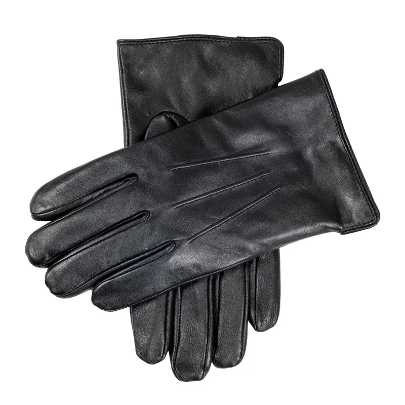 Herenleren handschoenen met voering en driepuntsdetails