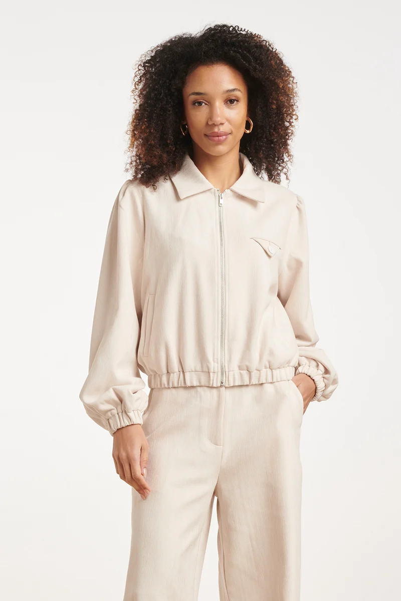 Velours Bomberjack Met Ritssluiting | Sand