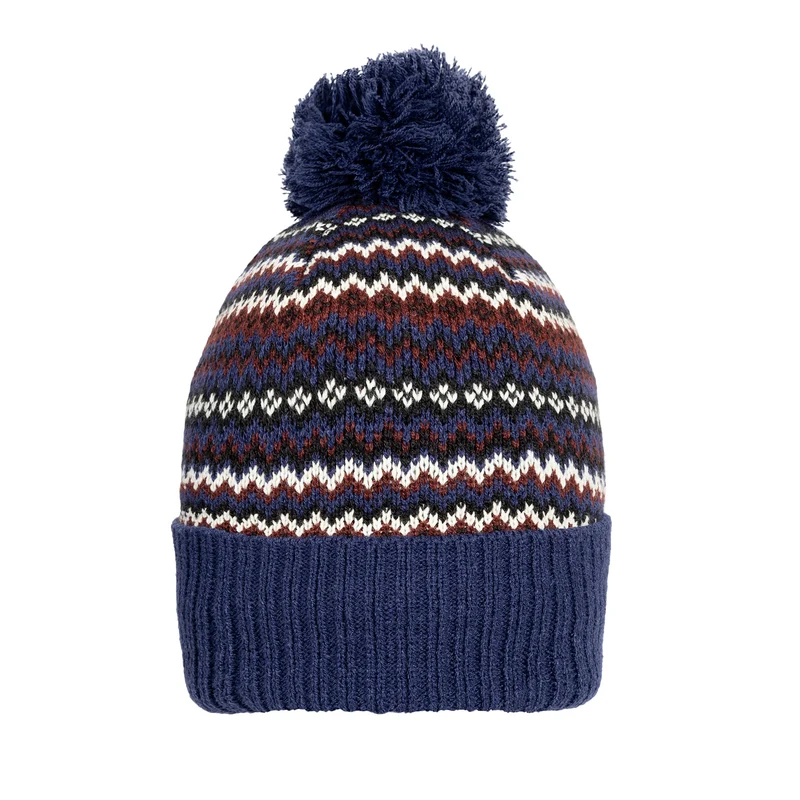 Jacquardgebreide Fair Isle-damespomponmuts met pompon van garen