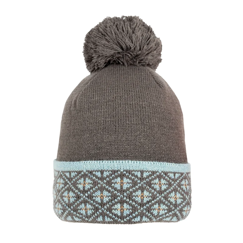 Damespomponmuts met Fair Isle-omslag en pompon van garen