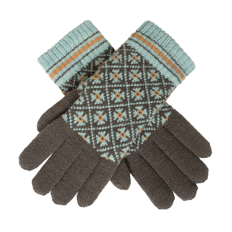 Jacquardgebreide Fair Isle-dameshandschoenen met gestreepte manchetten