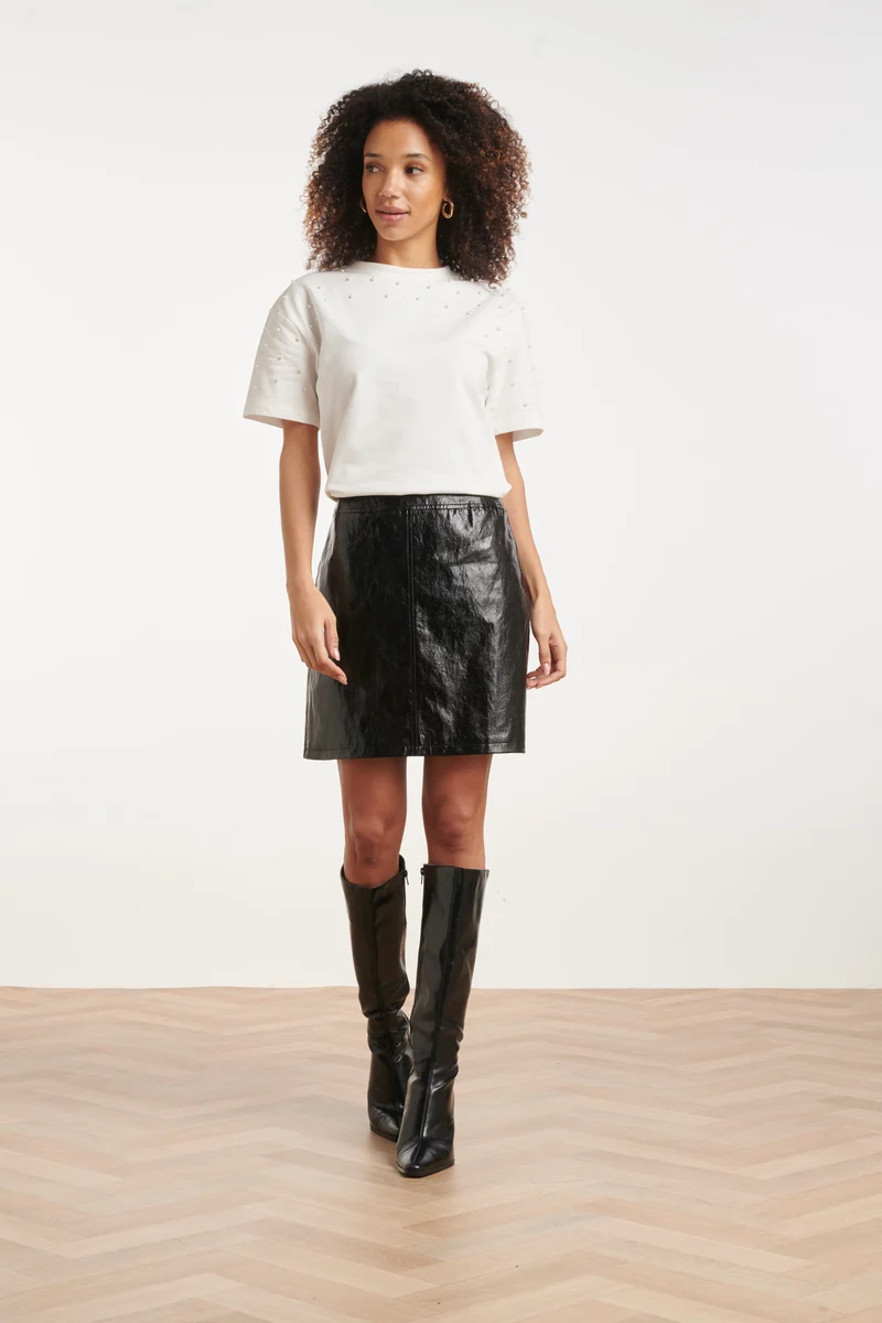 Mini Rok Van Glanzend Faux Leather | Black
