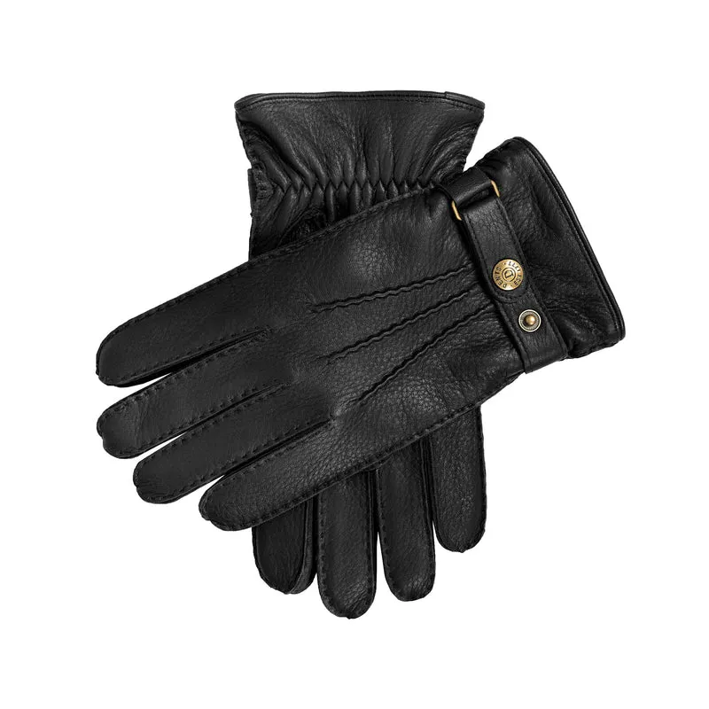Met de hand genaaide herenhandschoenen van hertenleer, gevoerd met een wol- en kasjmiermix, met drie stikpunten