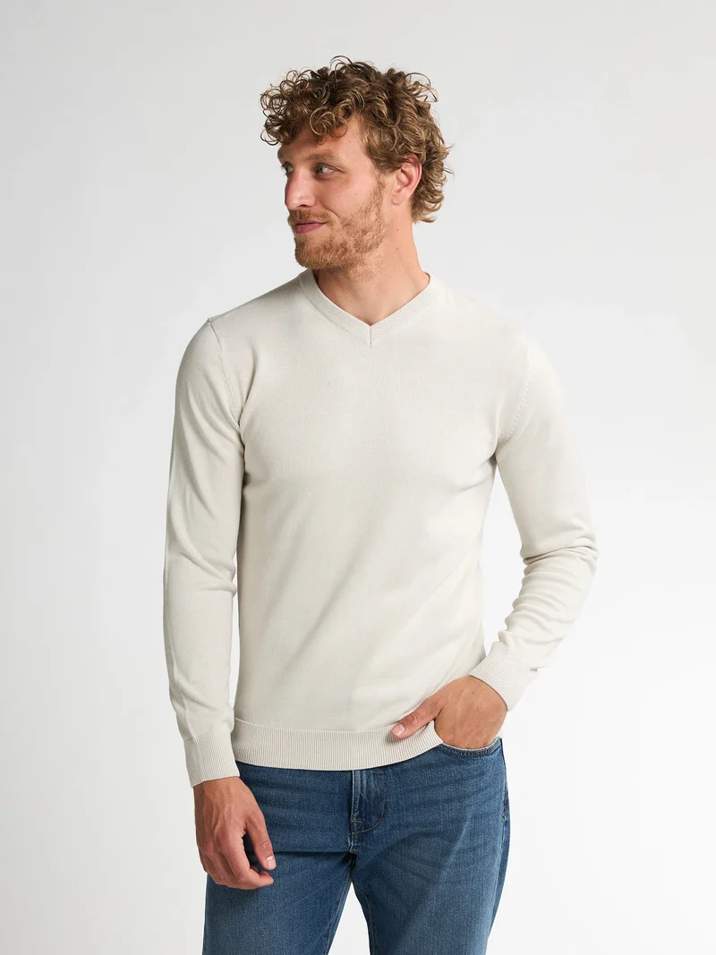 Fijngebreide V-hals Trui Whitefish