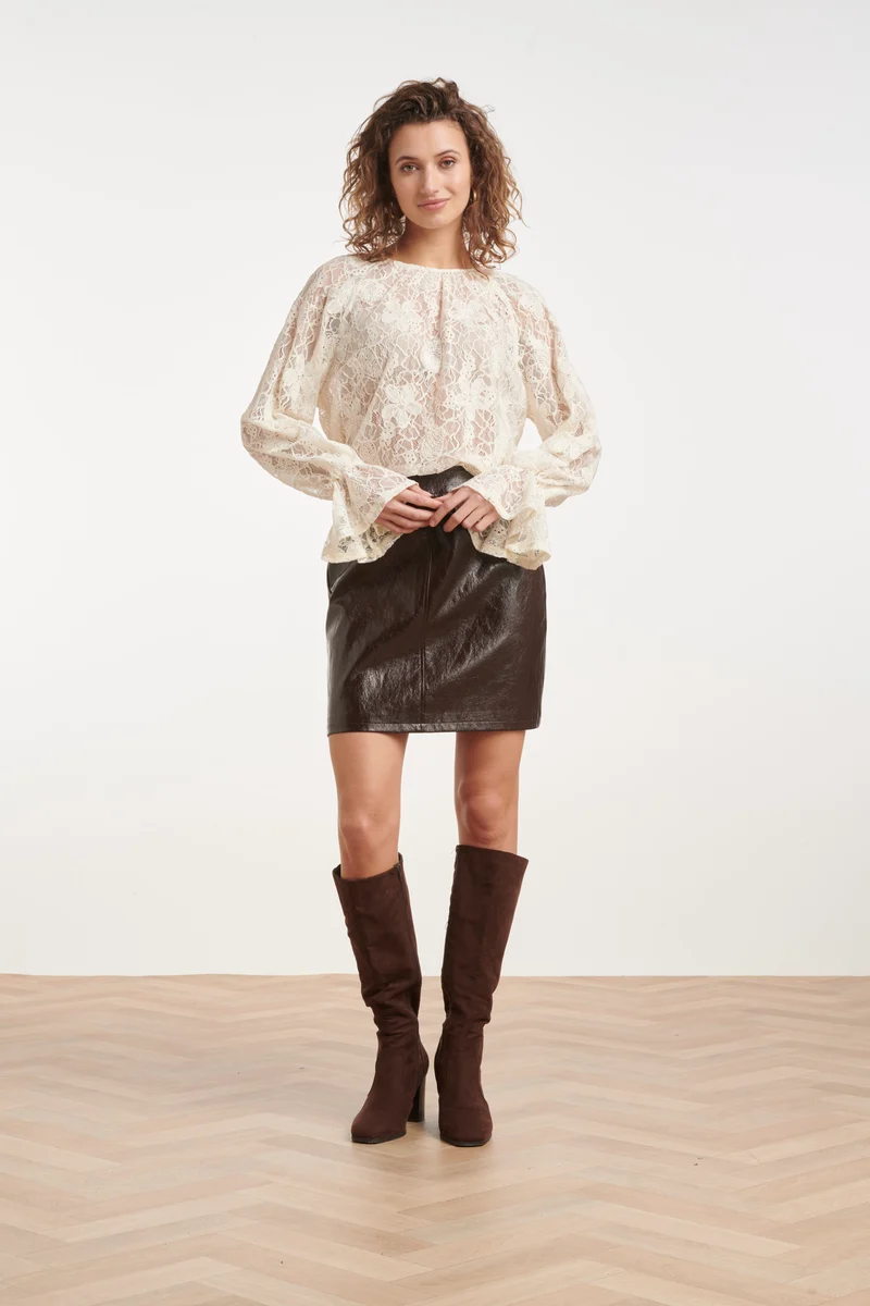 Mini Rok Van Glanzend Faux Leather | Dark Brown
