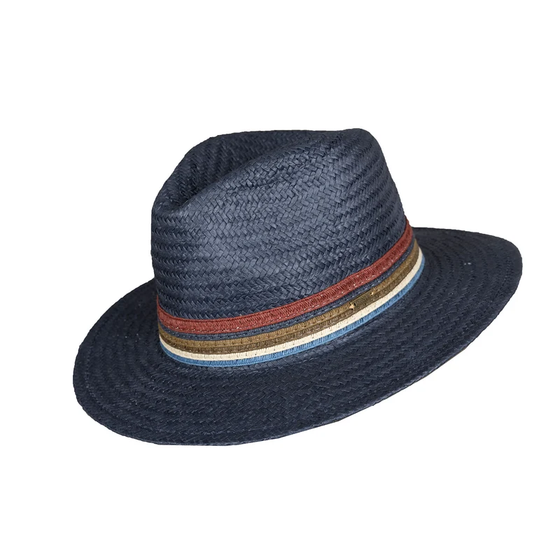Heren strofedora met meerkleurige gestreepte band