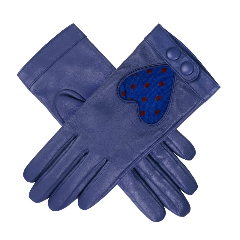 Damesrijhandschoenen van leer met zijden voering en hartvormige uitsparing