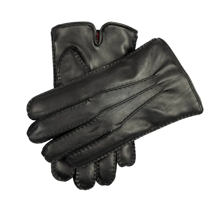 Heren Heritage Touchscreen Met De Hand Genaaide Drie-Punts Bontgevoerde Leren Handschoenen