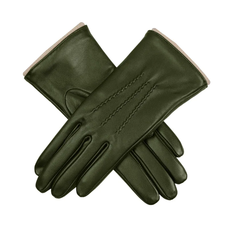 Dames Heritage touchscreen leren handschoenen met wollen voering en driepuntsluiting