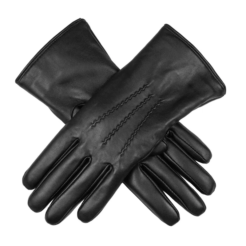 Dames Heritage Touchscreen Drie-Punts Bontgevoerde Leren Handschoenen