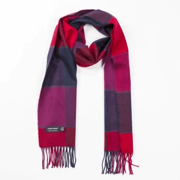 Merino Wollen Sjaal | Rood Paars Geblokt