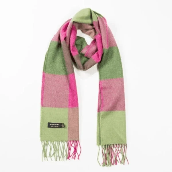 Merino Wollen Sjaal | Groen Roze Geblokt