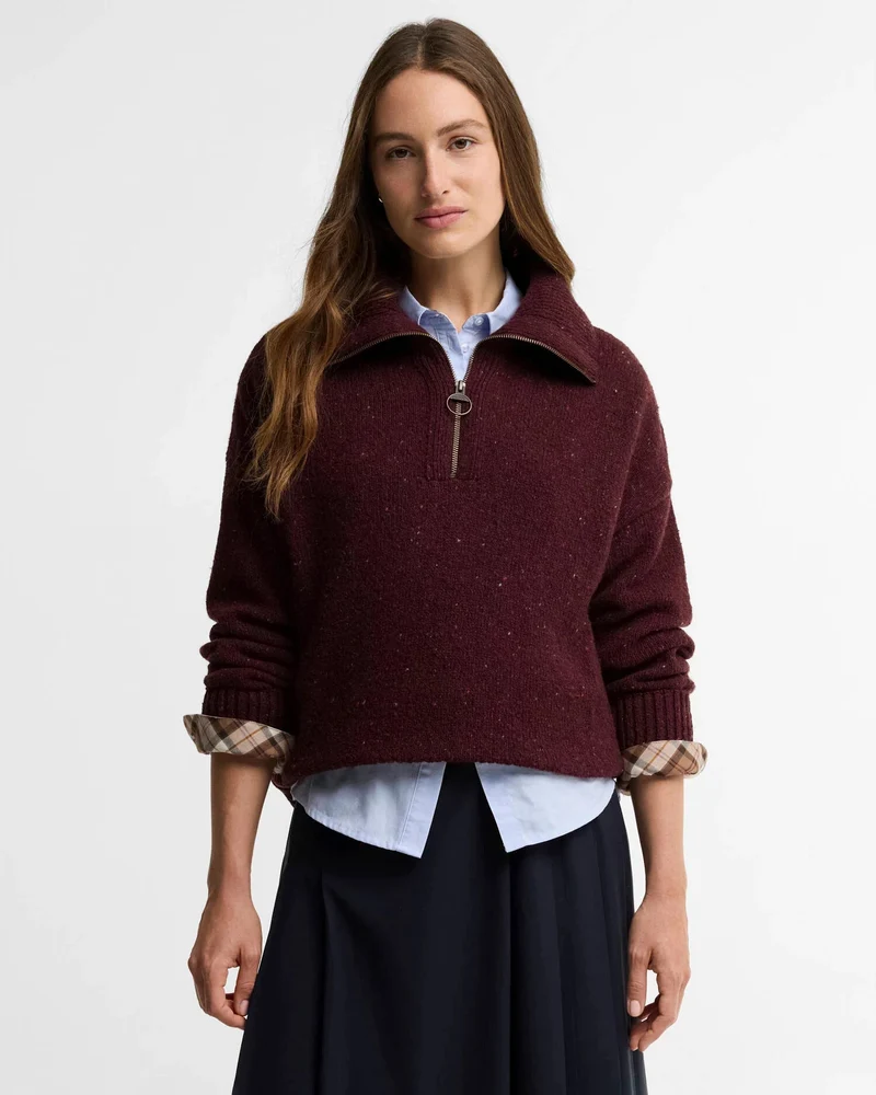 Barbour Dames | Lavensdale Quarter Zip Jumper | Fig