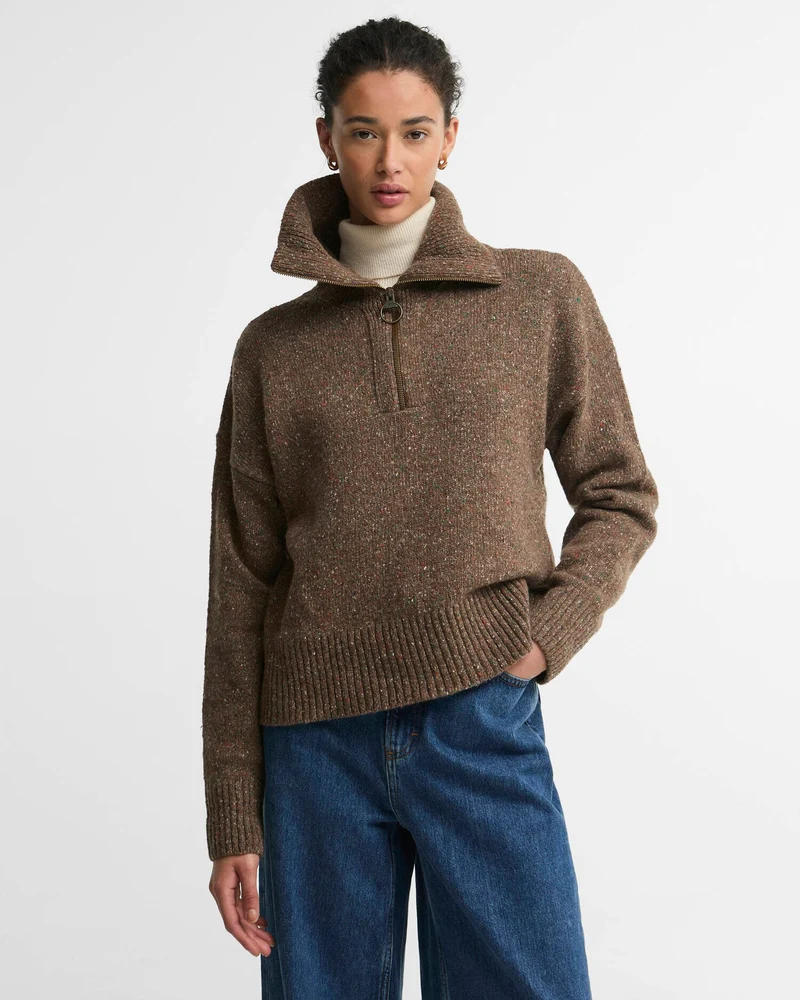 Barbour Dames | Lavensdale Quarter Zip Jumper | Deep Camel