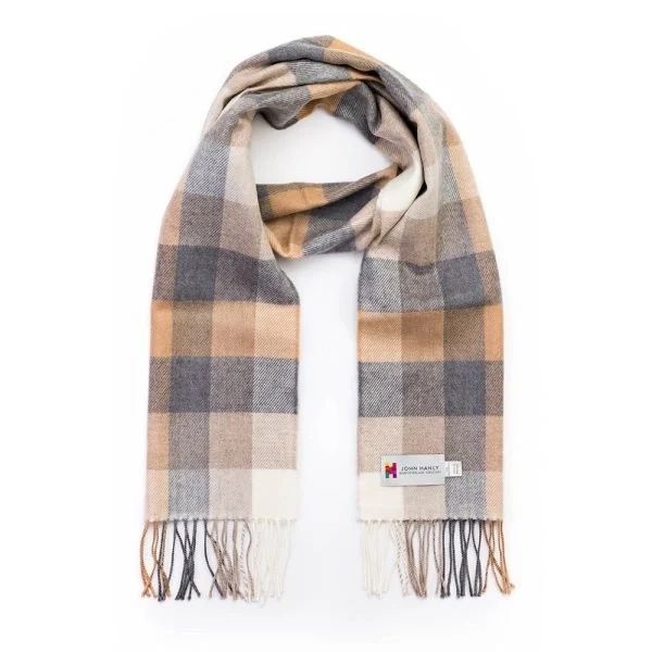 Merino Wollen Sjaal | Grijs Beige Geblokt