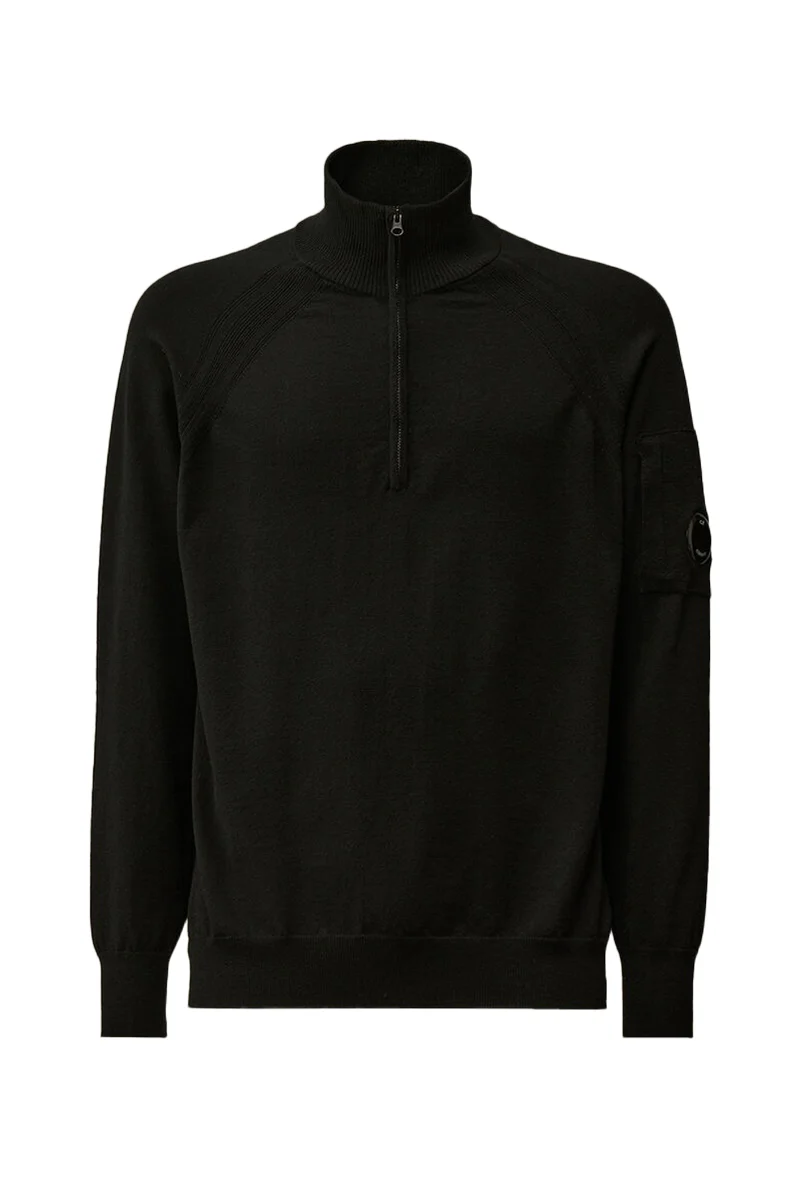CP COMPANY TRUI MERINO WOOL HALF ZIPPED KNIT ZWART