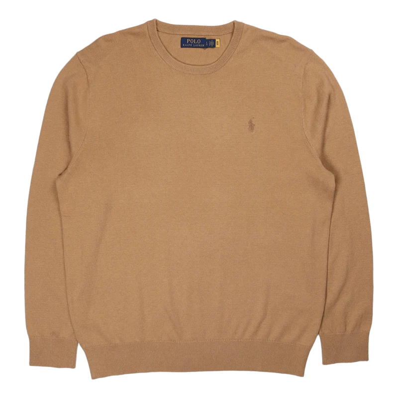 Cotton-Cashmere Crewneck Sweater Burlap Tan