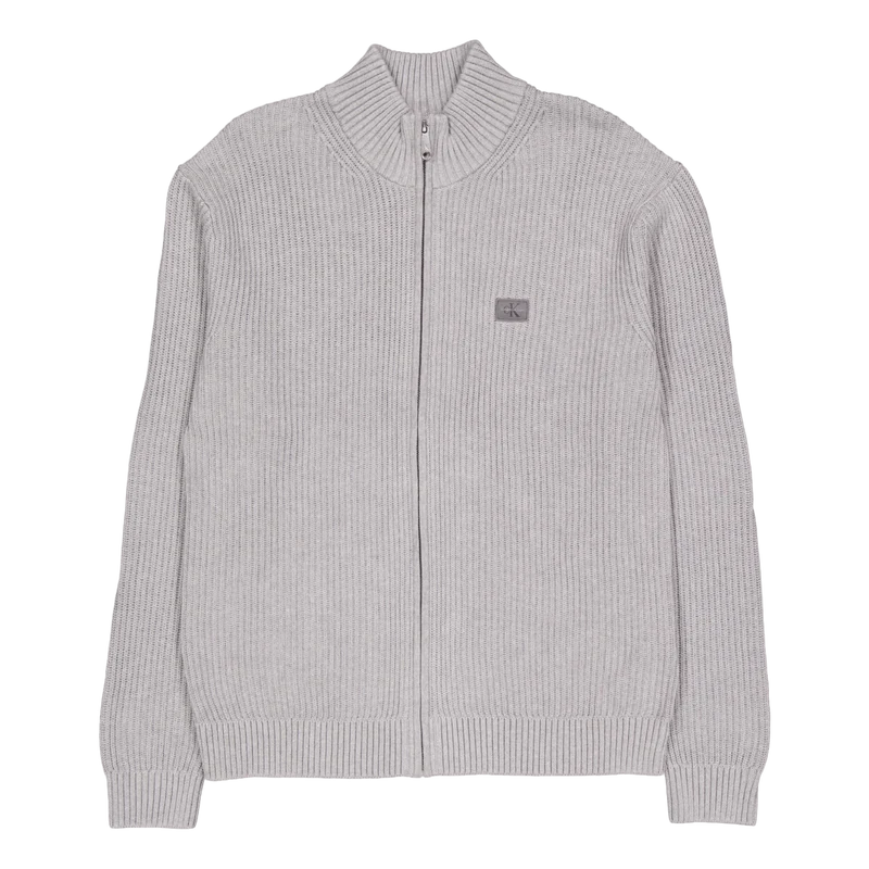 Woven Label Zip Through Sweate P41 Grey Heather