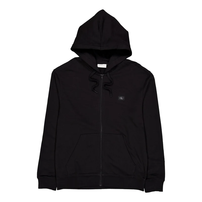 Woven Label Zip Through Hoodie Beh Ck Black