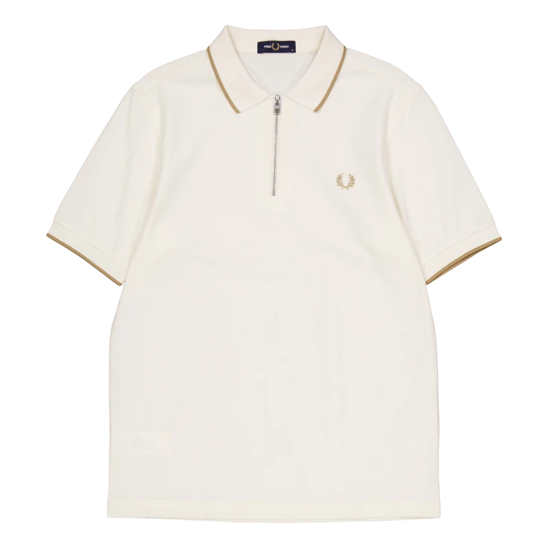 Crepe Pique Zip Neck Shirt 560 Ecru