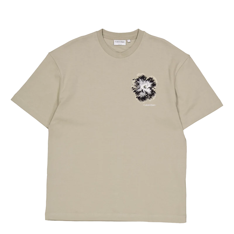 Embroidered Night Flower T-shi Fresh Clay
