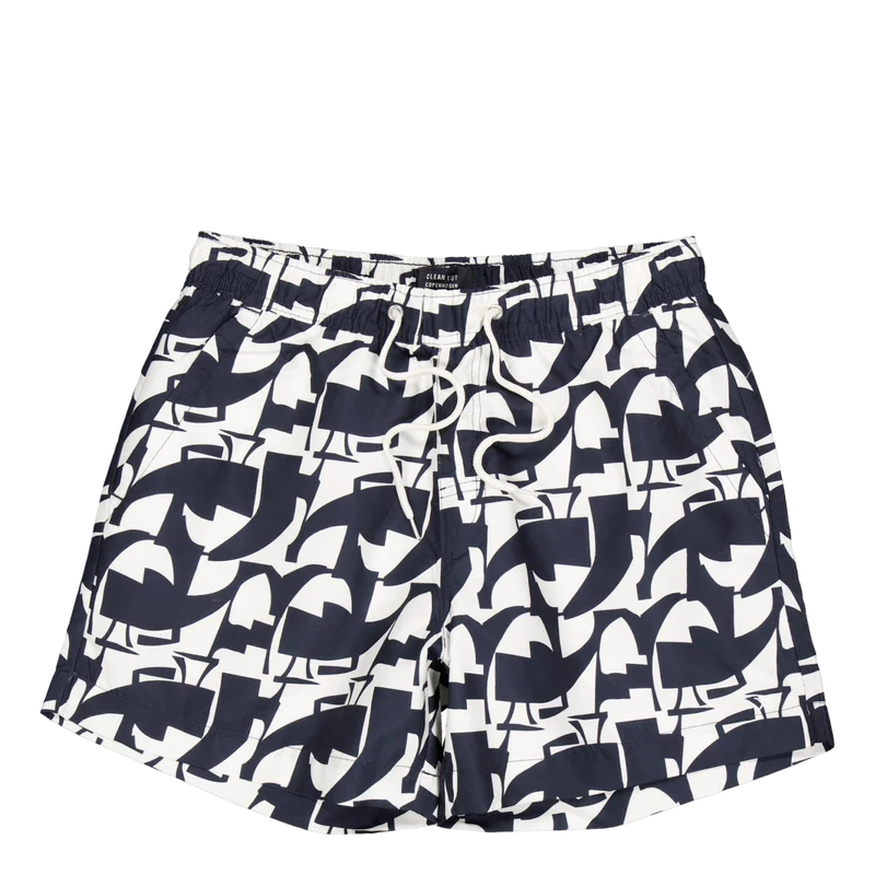 Swim Shorts Navy / Ecru Graphic