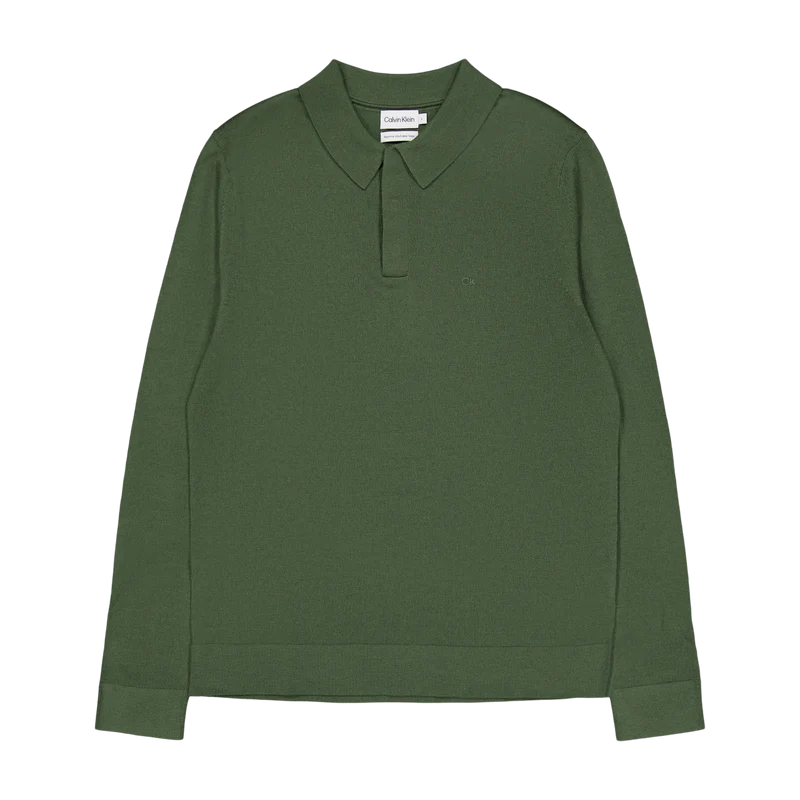 Calvin Klein Merino Polo Sweater Llp - Thyme